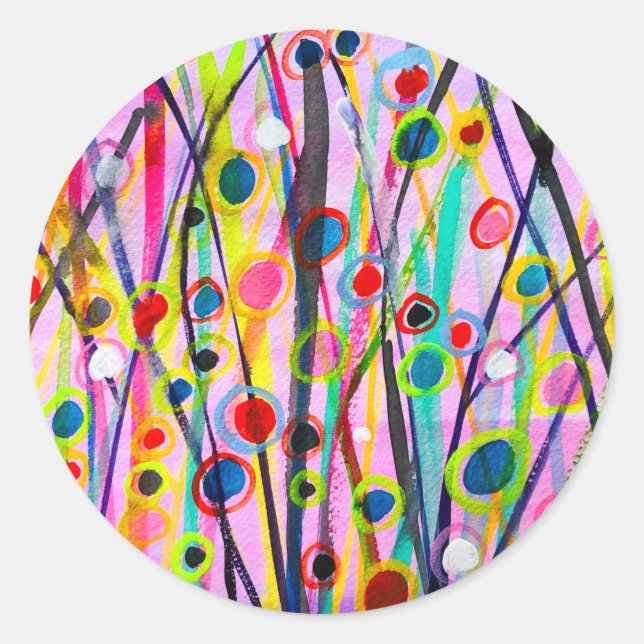 abstract art landscape colourful watercolor classic round sticker (Front)