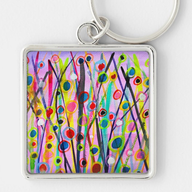 abstract art landscape colourful watercolor key ring (Front)