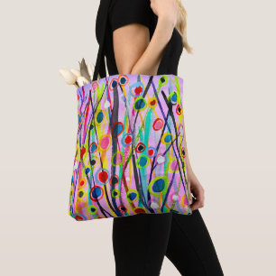 abstract art landscape colourful watercolor tote bag
