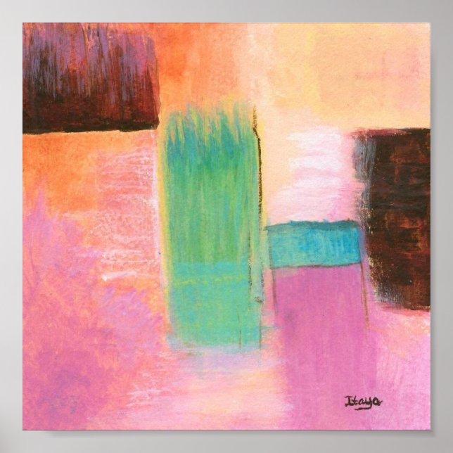 Abstract Art Landscape Painting Pink Brown Orange Poster (Front)