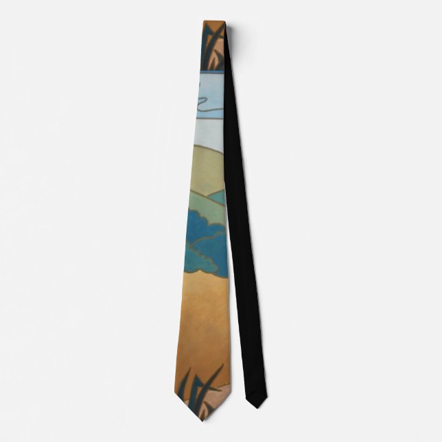 abstract art landscape pattern blue and gold tie (Front)
