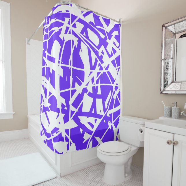Abstract Art Lavender Blue Purple White Minimalism Shower Curtain (In Situ)