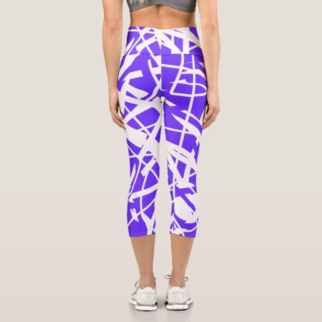 Abstract Art Lavender Blue White Minimalism Capri Leggings (Back)