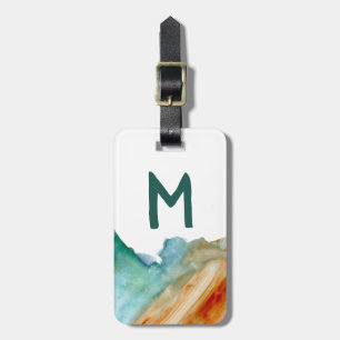 Abstract art luggage tag: custom initials red teal tag