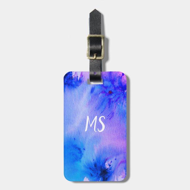 Abstract art luggage tag: customised blue purple tag (Front Vertical)