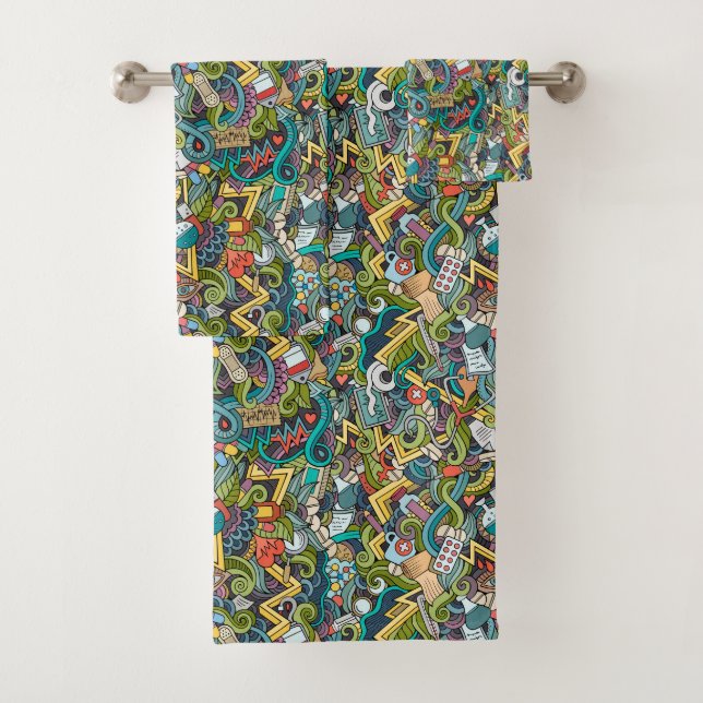 Abstract Art Medical Icon Pattern Bath Towel Set (Insitu)