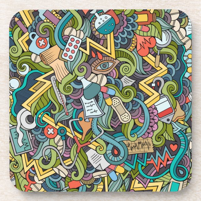 Abstract Art Medical Icon Pattern Coaster (Front)