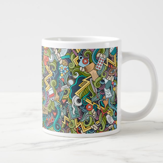 Abstract Art Medical Icon Pattern Large Coffee Mug (Right)