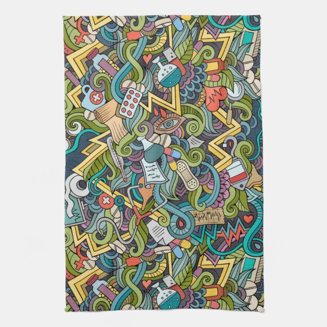 Abstract Art Medical Icon Pattern Tea Towel (Vertical)