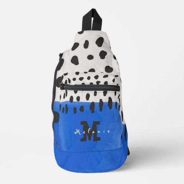 Abstract art minimal Monogram retro blue Sling Bag (Front)