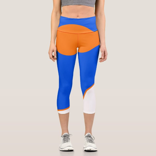Abstract Art Minimalism Pastel Orange Blue Capri Leggings (Front)
