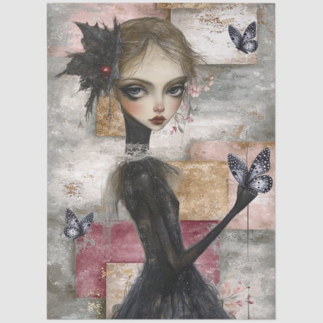 Abstract Art Mixed Media Grunge Girl Decoupage Tissue Paper (Front)