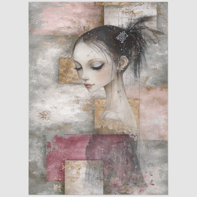 Abstract Art Mixed Media Grunge Girl Decoupage Tissue Paper (Front)