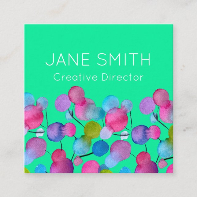 Abstract art modern colourful creative industry square business card (Front)