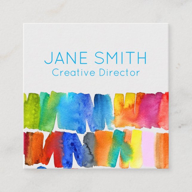 Abstract art modern colourful creative industry square business card (Front)