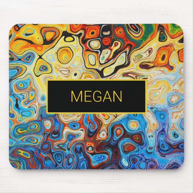 Abstract Art Modern Name Yellow Orange Blue Mouse Mat (Front)