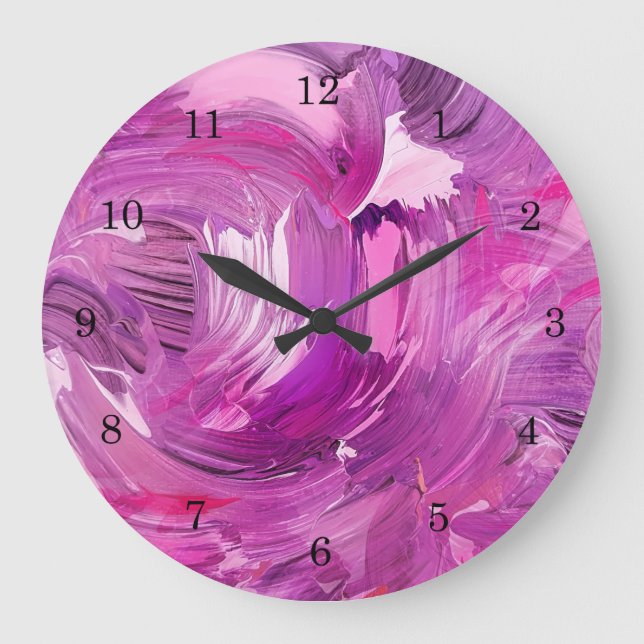 Abstract Art Modern Purple Pink White Large Clock (Front)