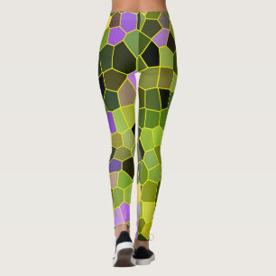 Abstract Art Mosaics Cells Pink Green Leggings