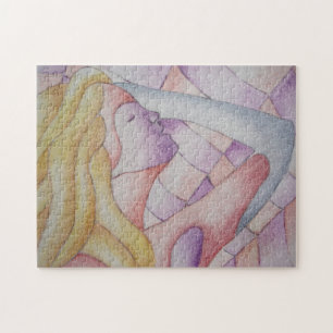 abstract art multicolored pink posing lady retro jigsaw puzzle