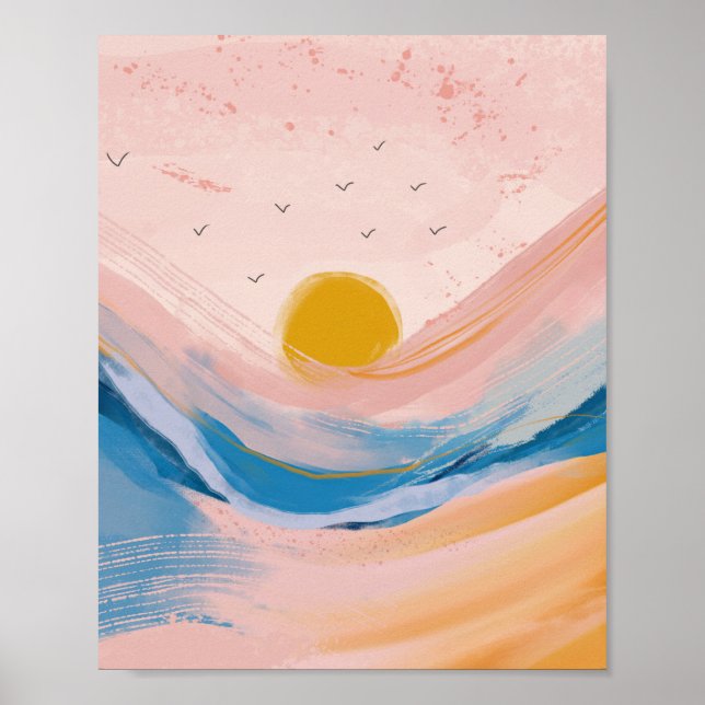 Abstract Art Ocean Water Landscape Pink and Blue Poster (Front)