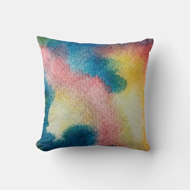 Abstract art of colourful bright ink and watercolo cushion (Front)