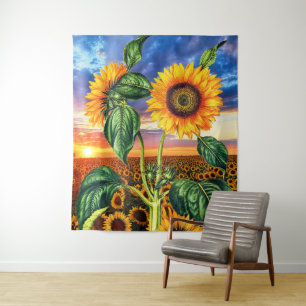 Abstract Art of Sunshine Sunflowers - Sunset Tapestry