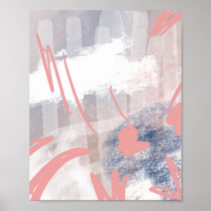 Abstract Art Original Grey Coral Navy Poster