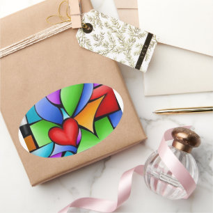 Abstract art oval sticker