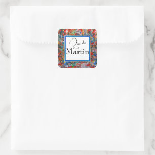 Abstract Art - Paint- Blue and Gold Frames Wedding Square Sticker