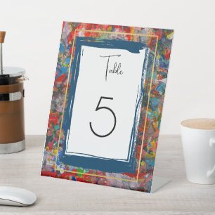 Abstract Art - Paint- Blue and Gold Table Number Pedestal Sign