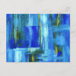 Abstract Art Painting Blue Green Gold Brushstrokes Postcard