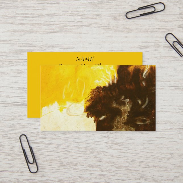 Abstract Art Painting Drips Splatters Yellow Brown Business Card (Front/Back In Situ)