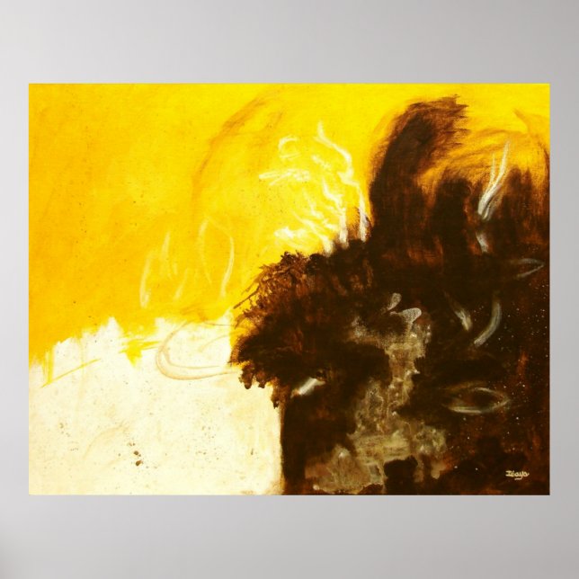 Abstract Art Painting Drips Splatters Yellow Brown Poster (Front)