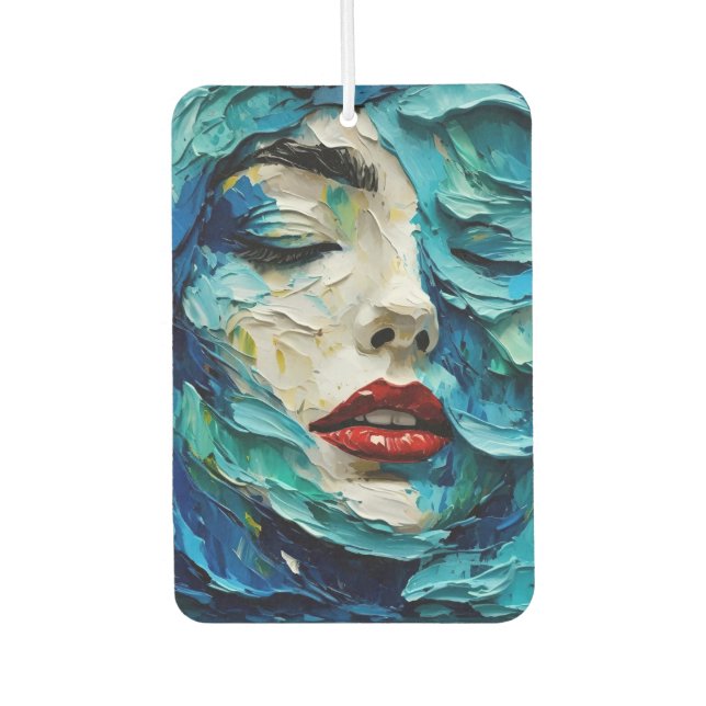 Abstract art painting female face ocean waves car air freshener (Front)