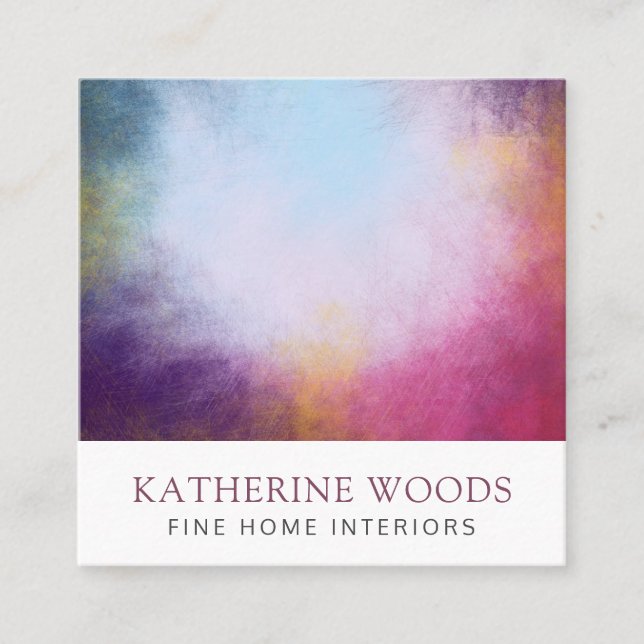 Abstract Art Painting Interior Designer Red Violet Square Business Card (Front)