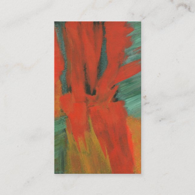 Abstract Art Painting Red Orange Green Gold Business Card (Front)