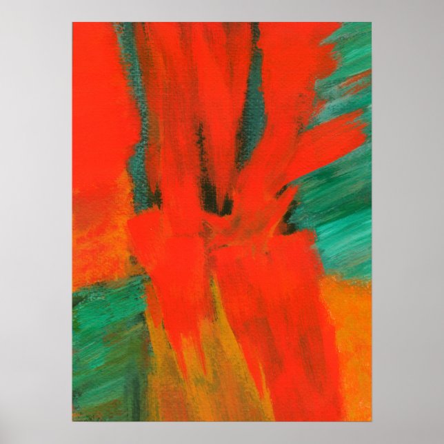 Abstract Art Painting Red Orange Green Gold Poster (Front)