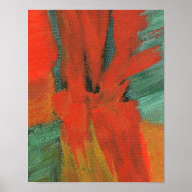 Abstract Art Painting Red Orange Green Gold Poster (Front)