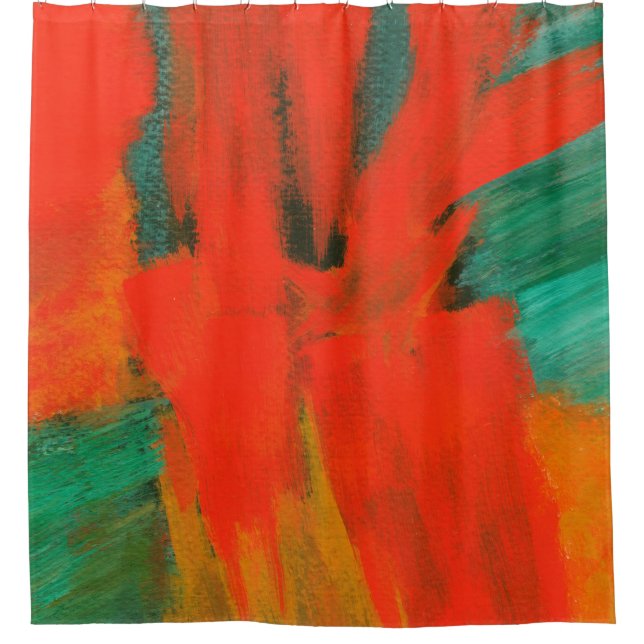 Abstract Art Painting Red Orange Green Gold Shower Curtain (Front)