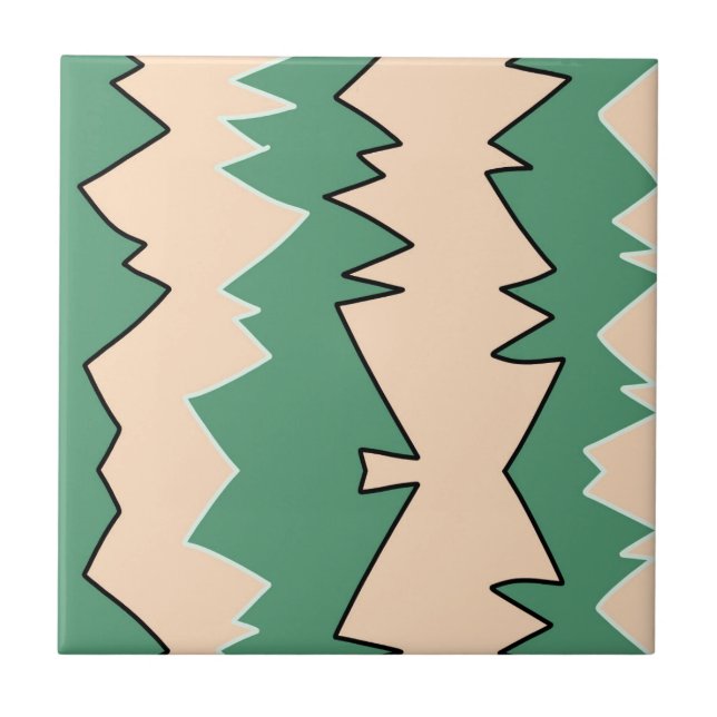Abstract Art Pale Beige Coral Pink Green Tile (Front)