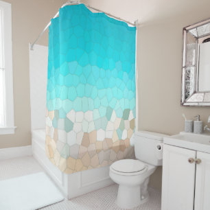 Abstract Art Pale Turquoise Beige Coral Pink Shower Curtain