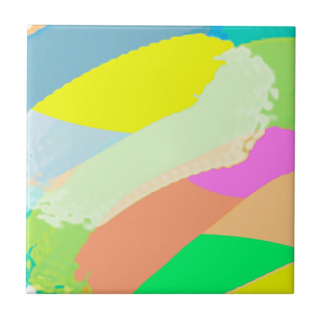 Abstract Art Pastel Coral Lavender Yellow Tile (Front)