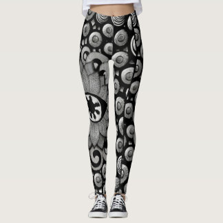 abstract art pattern black and grey leggings