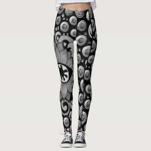 abstract art pattern black and grey leggings