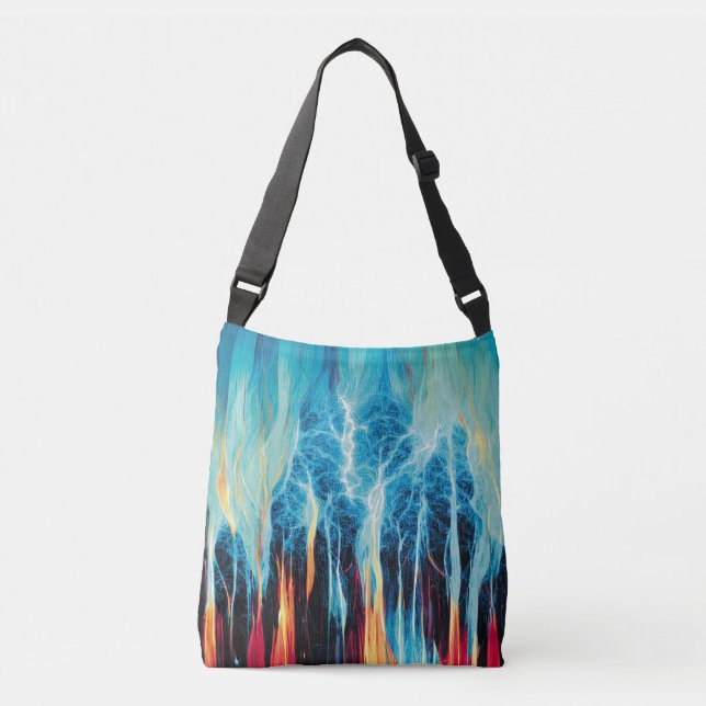 Abstract Art Pattern Red and Blue Electric Energy Crossbody Bag (Front)