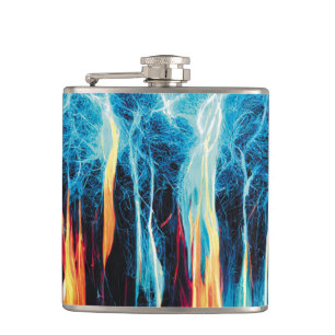 Abstract Art Pattern Red and Blue Electric Energy Hip Flask