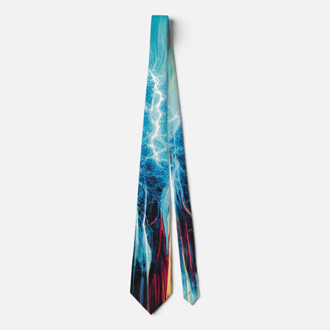 Abstract Art Pattern Red and Blue Electric Energy Tie (Front)