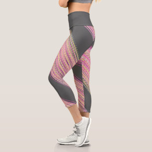 Abstract Art Pink Coral Charcoal Grey  Capri Leggings