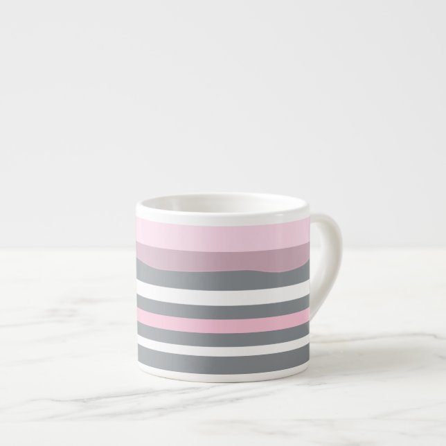 Abstract Art Pink Grey White Lines Espresso Cup (Front Right)