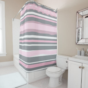 Abstract Art Pink Grey White Lines Shower Curtain